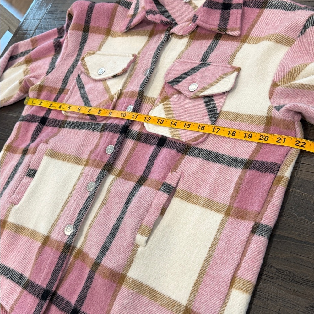 Women’s Plaid Shacket Shirt Pink and Cream Soft Long Sleeve Winter Top S - Picture 14 of 16